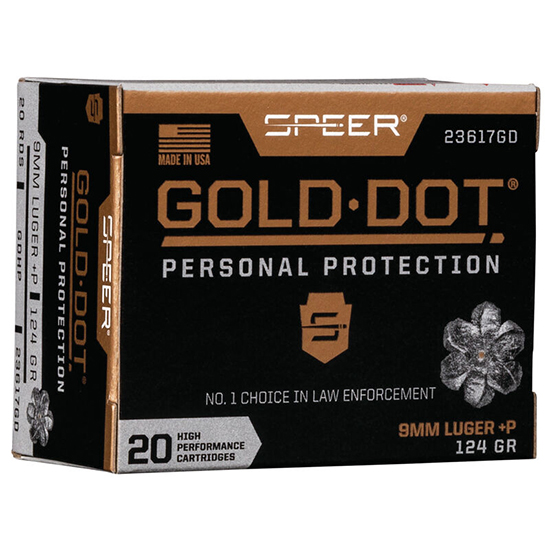 SPEER 9MM 124GR +P GOLD DOT HP 20/10 - Ammunition